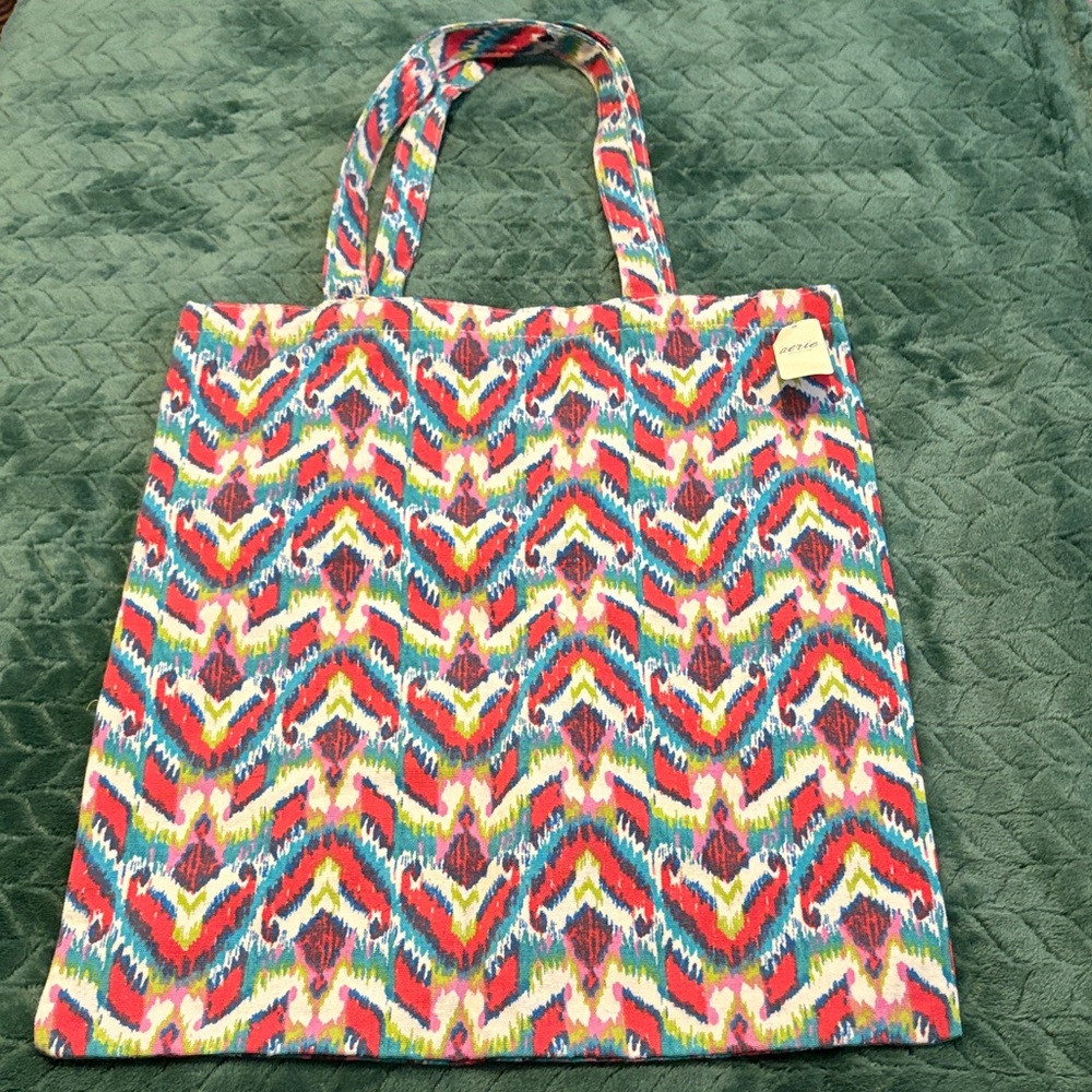 NWT Aerie Reusable Tote Bag Ikat Pattern Blue Pink Green White